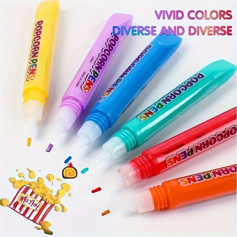 Art And Craft With Paint - 6pcs Puffy Popcorn Art Pens, 3D