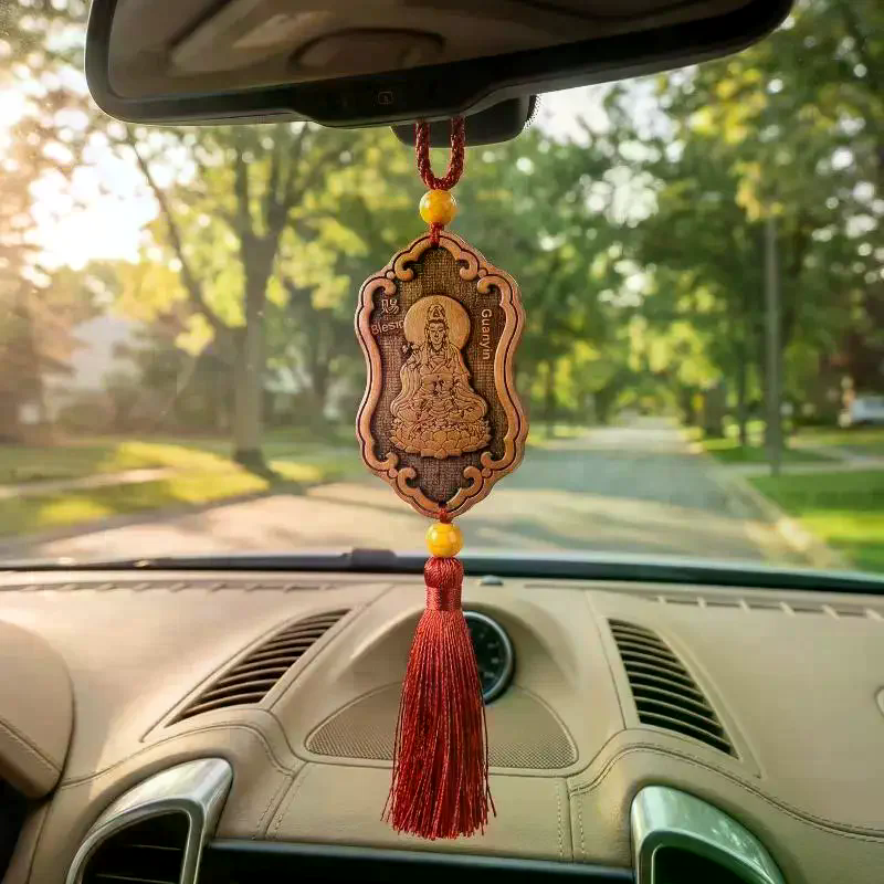 Art Craft Mirror - Wooden Carved Guanyin Ornament Chinese Traditional