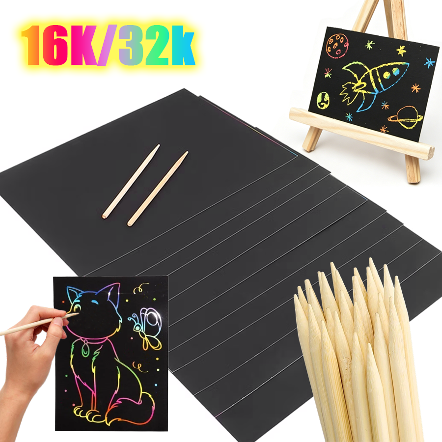 Art Craft Birthday Party - 10/30pcs Rainbow Scratch Paper, Magic Black