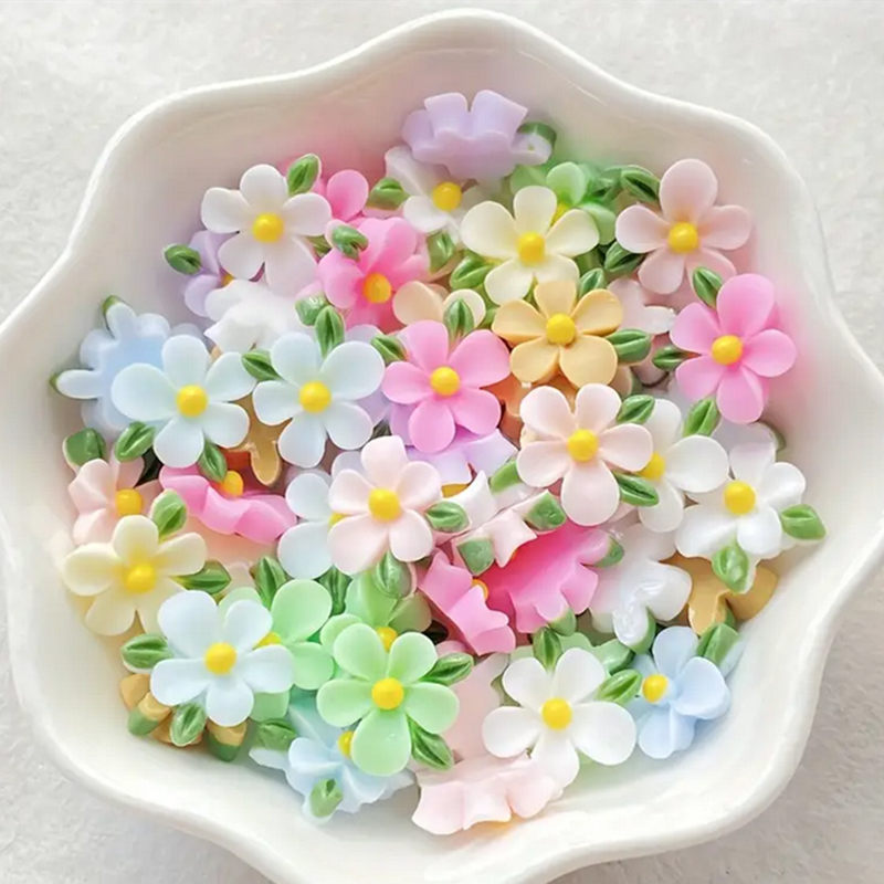 Art Craft With Leaves - 60pcs Mixed Resin Mini Colorful roses