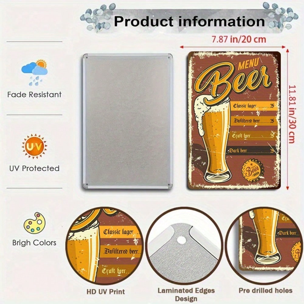 1PC Beer Menu Tin Sign - Vinta - đánh giá và giá Art Craft Bar