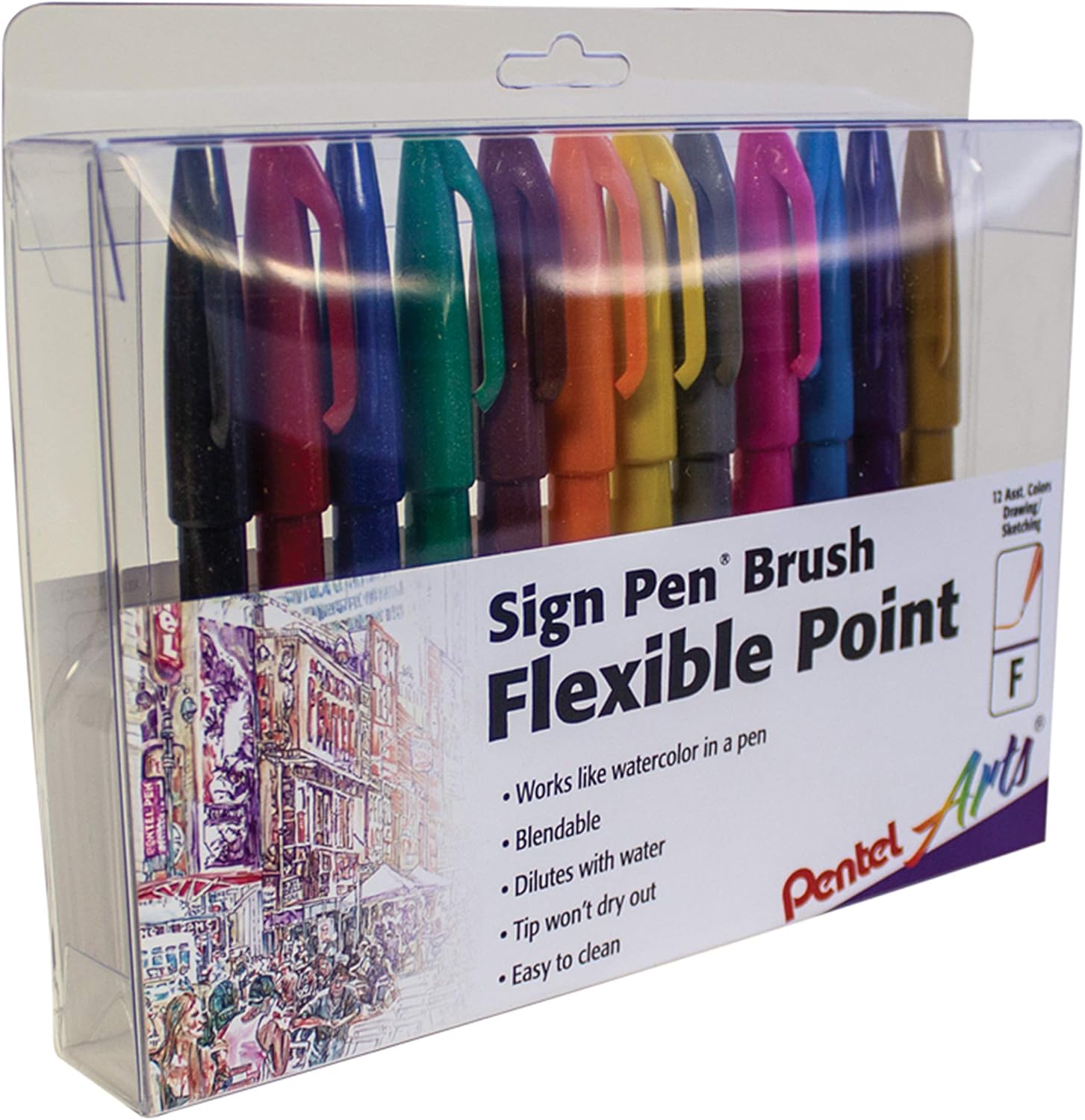 Fude Brush Tip Markers, 12 Ass - đánh giá và giá Watercolor Brush Pen